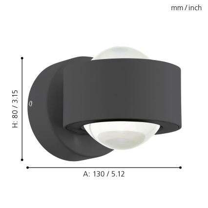 Eglo 64496 - LED zidna svetiljka ONO PRO 2xLED/2,5W/230V antracit