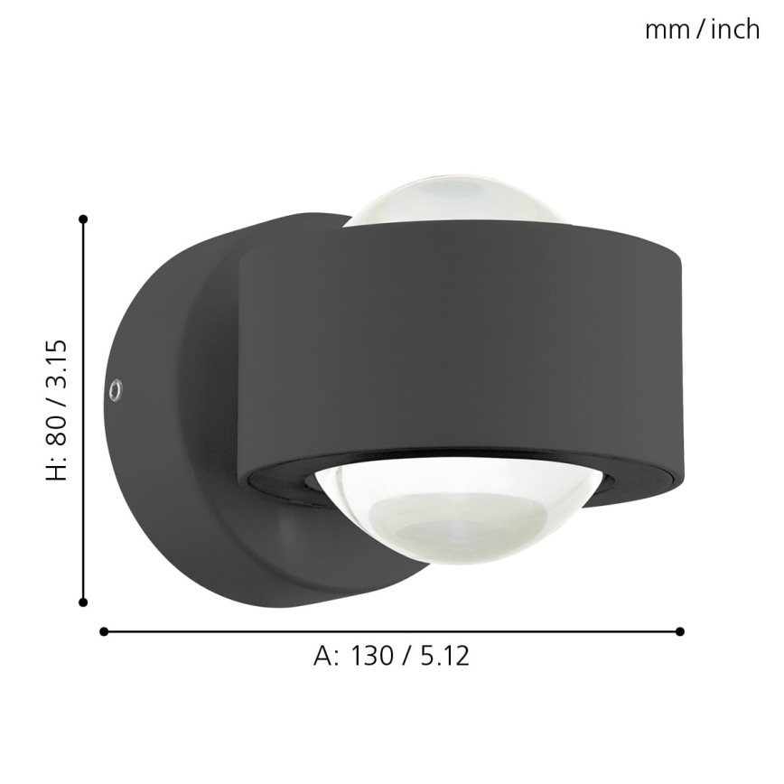 Eglo 64496 - LED zidna svetiljka ONO PRO 2xLED/2,5W/230V antracit