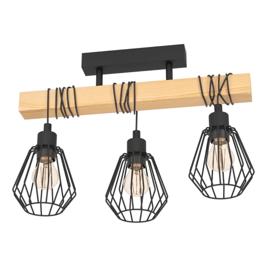 Eglo 780168 - Plafonski luster TABODI 3xE27/40W/230V borovina/crna