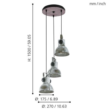 Eglo 79371 - Viseći luster BARNSTAPLE na sajli 3xE27/40W/230V braon/patina