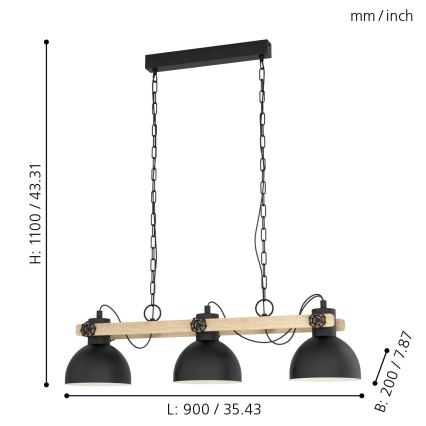 Eglo 79896 - Luster na lancu LUBENHAM 3xE27/28W/230V