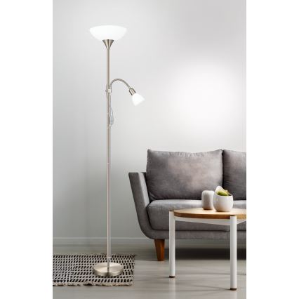 EGLO - Podna lampa 1xE27/60W + 1xE14/25W mat hrom