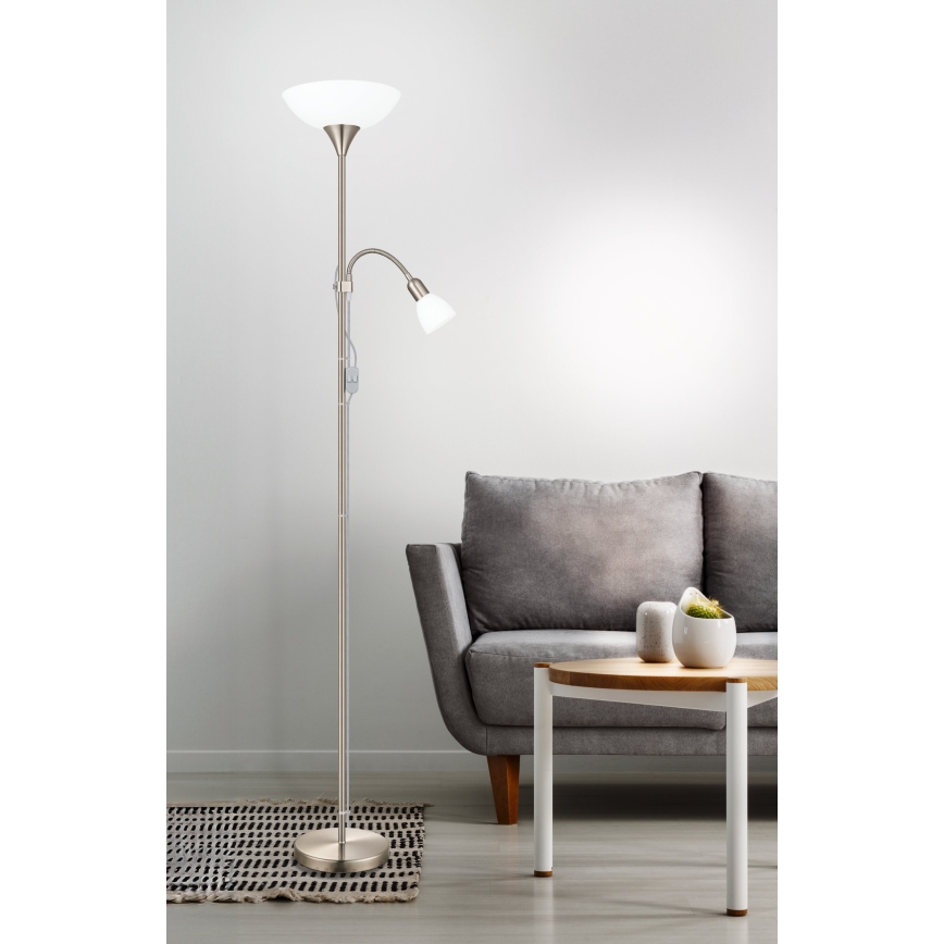 EGLO - Podna lampa 1xE27/60W + 1xE14/25W mat hrom