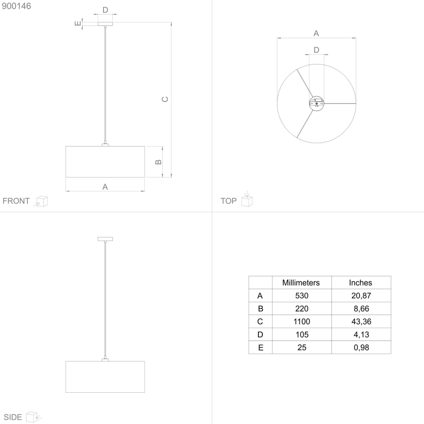 Eglo - Luster na sajli, 1x E27 (max. 40 W), 230 V, prečnik 53 cm
