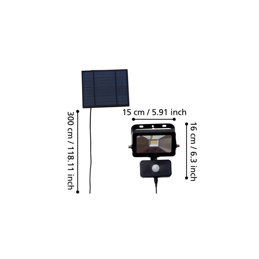 Eglo - LED solarni reflektor sa senzorom, 15 x LED, 0,03 W, 3,7 V, 2600 mAh, IP44