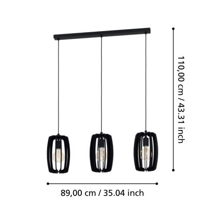 Eglo - Luster na sajli 3xE27/40W/230V crne boje