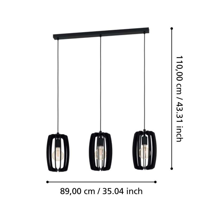 Eglo - Luster na sajli 3xE27/40W/230V crne boje