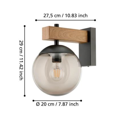 Eglo - Spoljašnje zidno svetlo 1xE27/40W/230V crna/drvo IP44