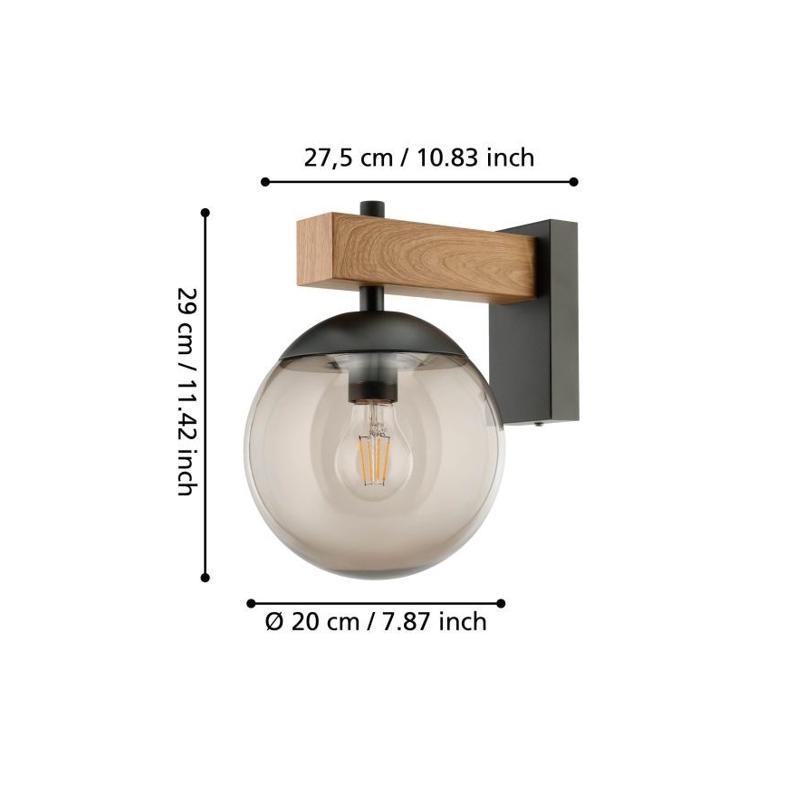 Eglo - Spoljašnje zidno svetlo 1xE27/40W/230V crna/drvo IP44
