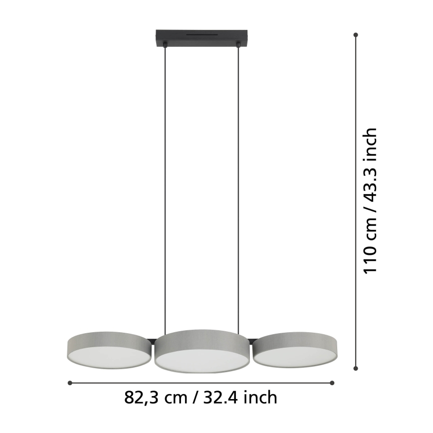 Eglo - LED RGBW prigušiva luster na sajli 3xLED/7,5W/230V 2700-6500K siva