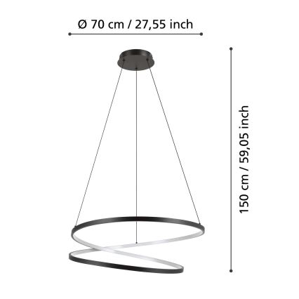 Eglo - LED luster na sajli LED/42W/230V 3000K crna