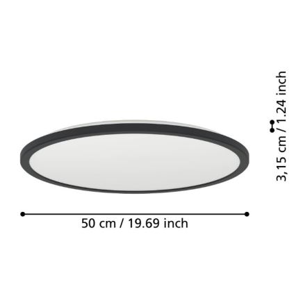 Eglo - LED prigušiva plafonska svetiljka za kupatilo LED/16,8W/230V 2700-6500K prečnik 50 cm IP44 crna + daljinski upravljač