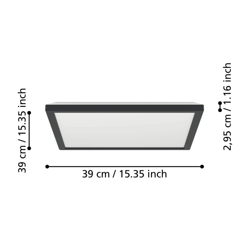 Eglo - LED prigušiva kupatilsko stropno svetlo LED/17,6W/230V 2700-6500K 39x39 cm IP44 crna + daljinski upravljač