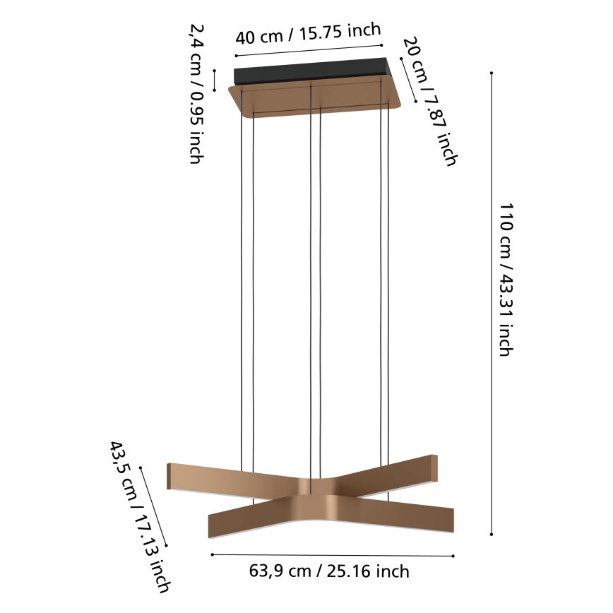 Eglo - LED RGBW prigušiva luster na sajli 2xLED/18W/230V bakarna/crna