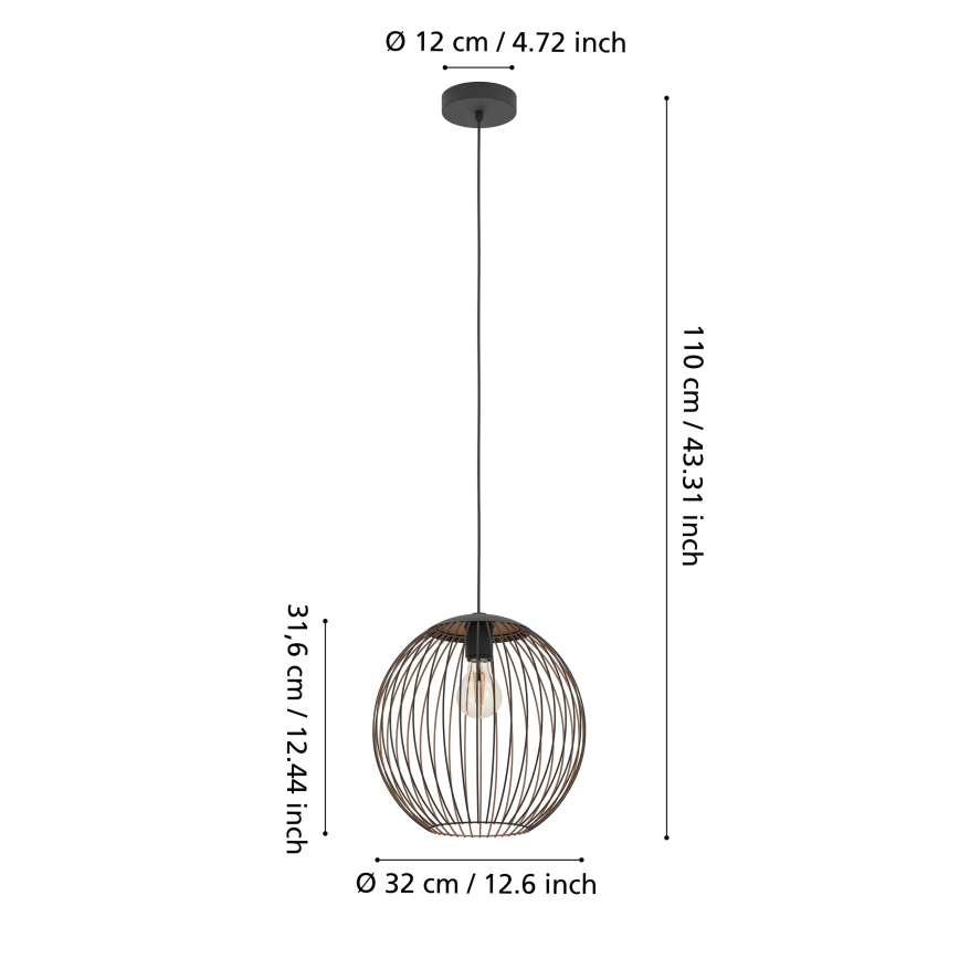 Eglo - Luster na sajli 1xE27/60W/230V crne boje