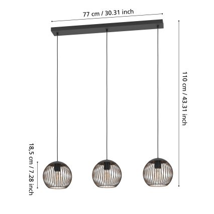 Eglo - Luster na lanku 3xE27/60W/230V crna