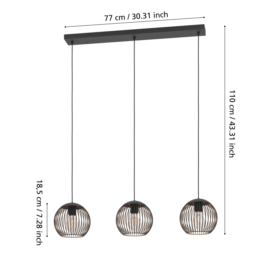 Eglo - Luster na lanku 3xE27/60W/230V crna