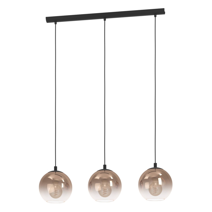 Eglo - Luster na sajli 3xE27/60W/230V crna/bež/zadimljena