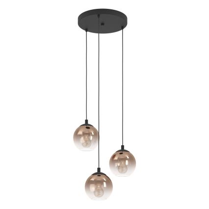 Eglo - Luster na sajli 3xE27/60W/230V crna/bež/zadimljena