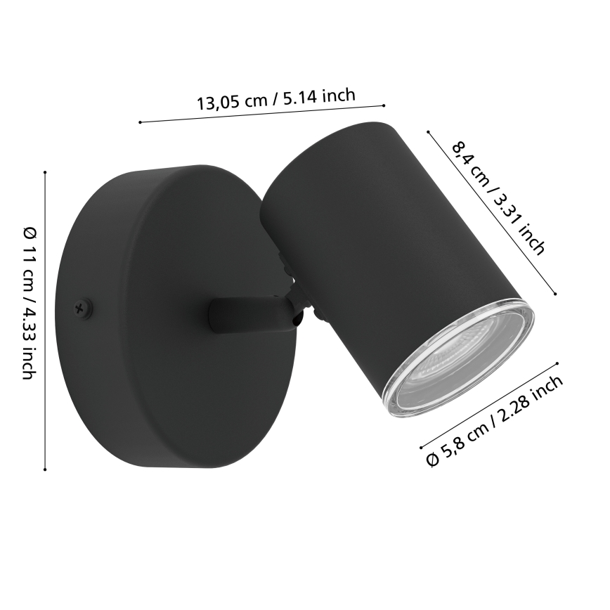 Eglo - Kupatilsko zidno spot svetlo 1xGU10/5W/230V IP44 crna