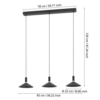 Eglo - LED RGBW prigušiva luster na sajli 3xLED/7,5W/230V 2700-6500K crna