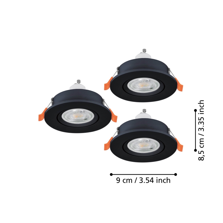 Eglo - KOMPLET 3x LED ugradnih stropnih spot svetiljki 1xGU10/4,5W/230V crne