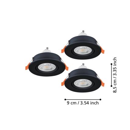 Eglo - SET 3x LED ugradna spot svetiljka 1xGU10/4,5W/230V crna