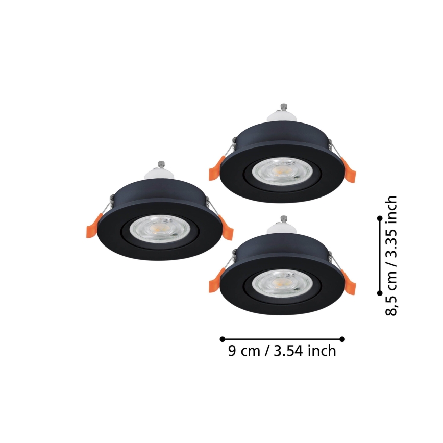 Eglo - SET 3x LED ugradna spot svetiljka 1xGU10/4,5W/230V crna