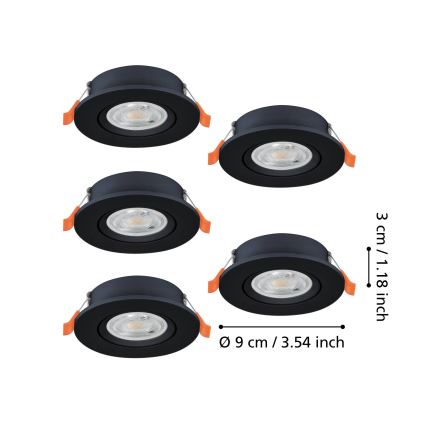 Eglo - SET 5x ugradna LED spot svetiljka LED/4,8W/230V 2700/4000/6500K crna