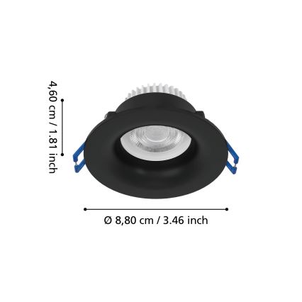 Eglo - LED ugradna svetiljka za kupatilo LED/4,9W/230V 2700/4000/6500K prečnik 8,8 cm IP65 crna