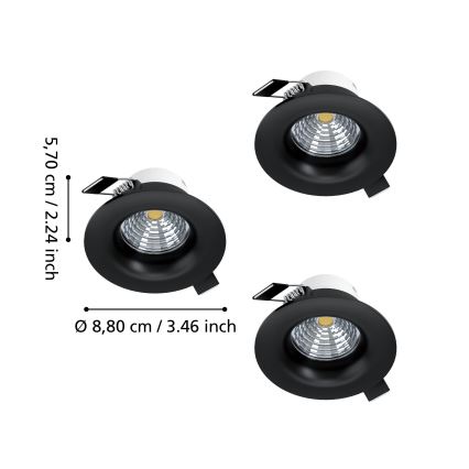 Eglo - Set od 3 prigušiva LED ugradna svetla LED/4,8W/230V Ø 8,8 cm crna