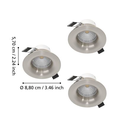 Eglo - Set 3x LED prigušiva ugradna stropna svetiljka LED/4,8W/230V prečnik 8,8 cm mat hrom