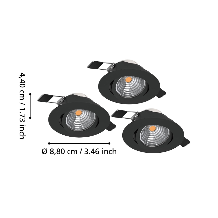 Eglo - Set 3x LED prigušiva ugradna plafonska svetiljka LED/6,4W/230V Ø 8,8 cm crna