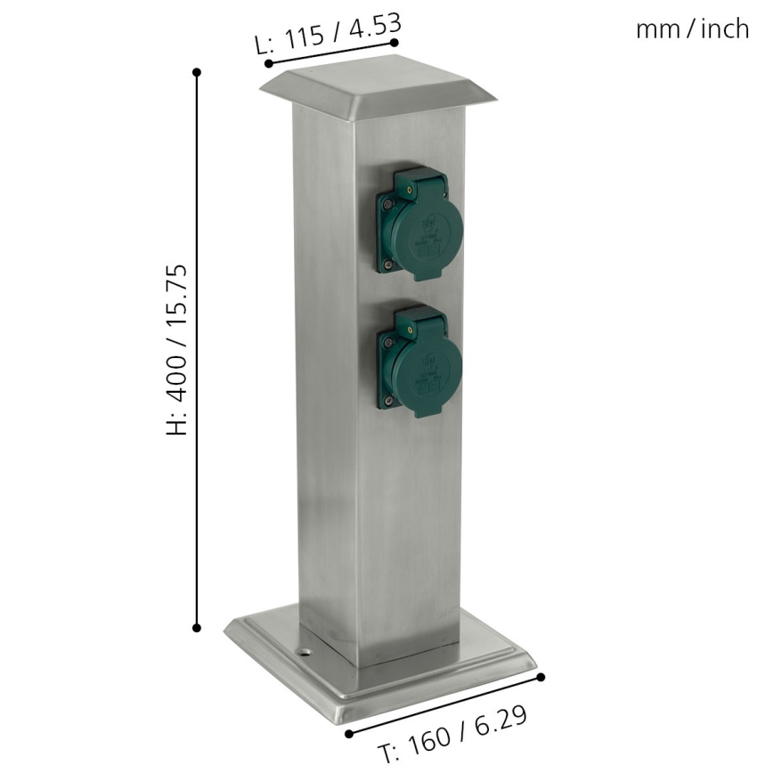 EGLO - Spoljašnji stub sa utičnicom, zelene boje SCHUKO IP44