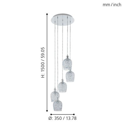 Eglo 94898 - Luster na sajli BONARES 1 5xE27/60W/230V