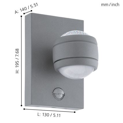 Eglo 96019 - LED spoljašnje zidno svetlo sa senzorom SESIMBA 1 2xLED/3,7W IP44