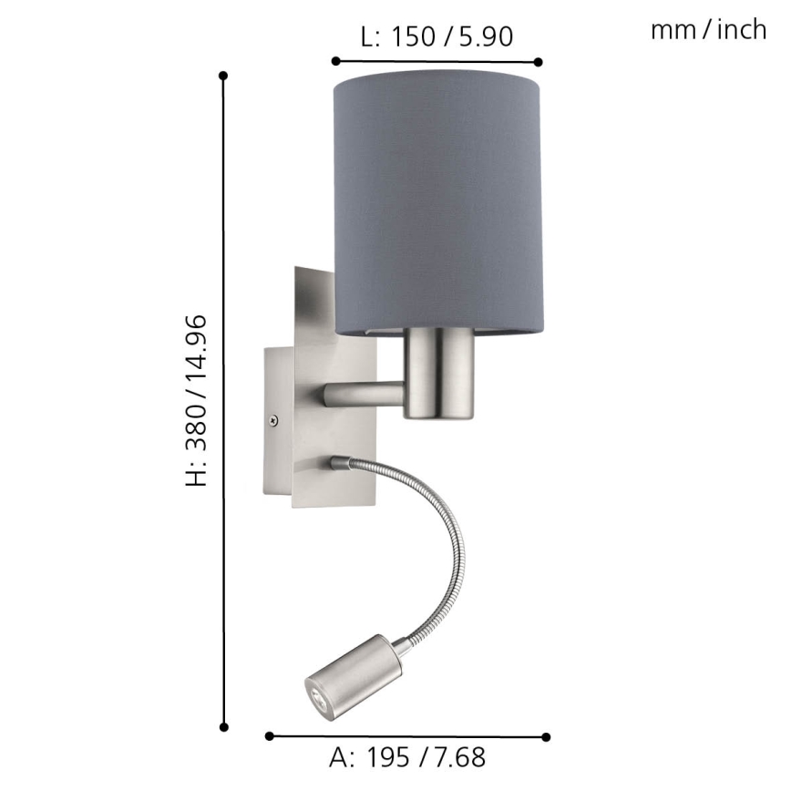 Eglo - LED fleksibilna svetiljka 1xE27/40W+LED/3,8W siva