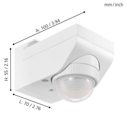 Eglo 97466 - Spoljašnji senzor pokreta i sumraka DETECT ME 4, domet do 12 m, bela, IP44
