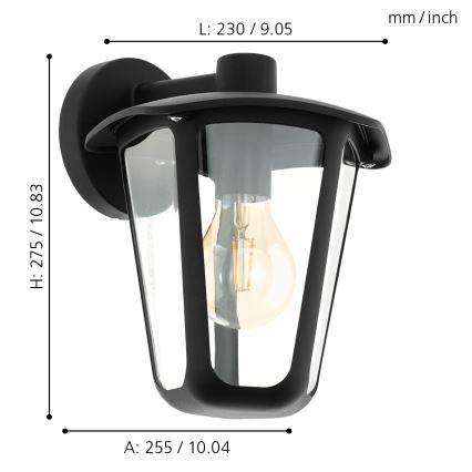 Eglo - Spoljašnja zidna lampa 1xE27/60W/230V crna IP44