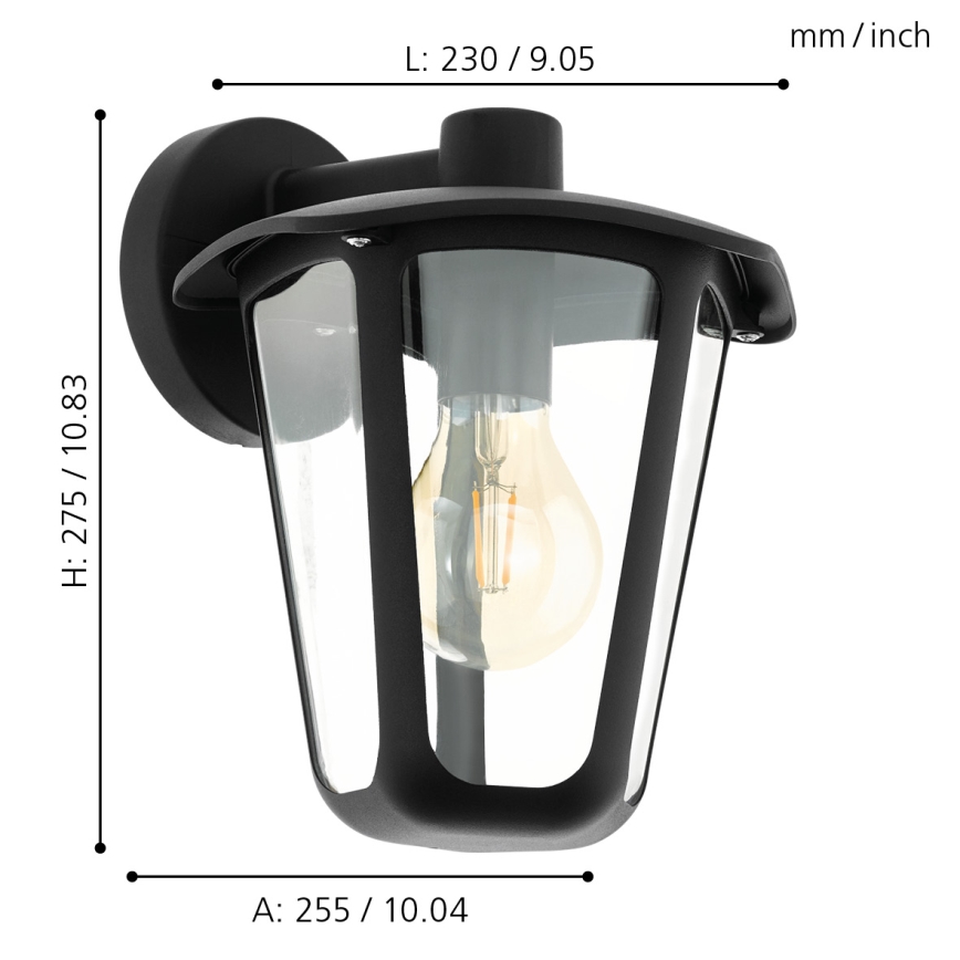 Eglo - Spoljašnja zidna lampa 1xE27/60W/230V crna IP44