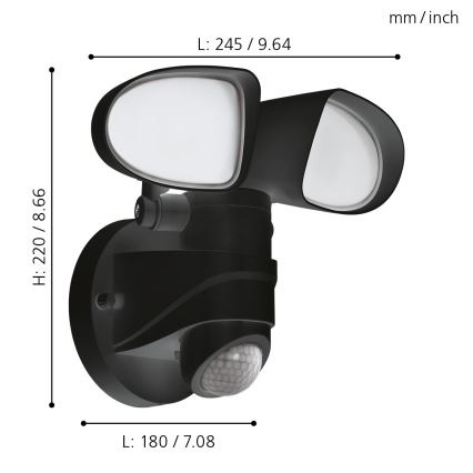 Eglo - LED spoljašnje zidno svetlo sa senzorom 2xLED/7,5W/230V IP44
