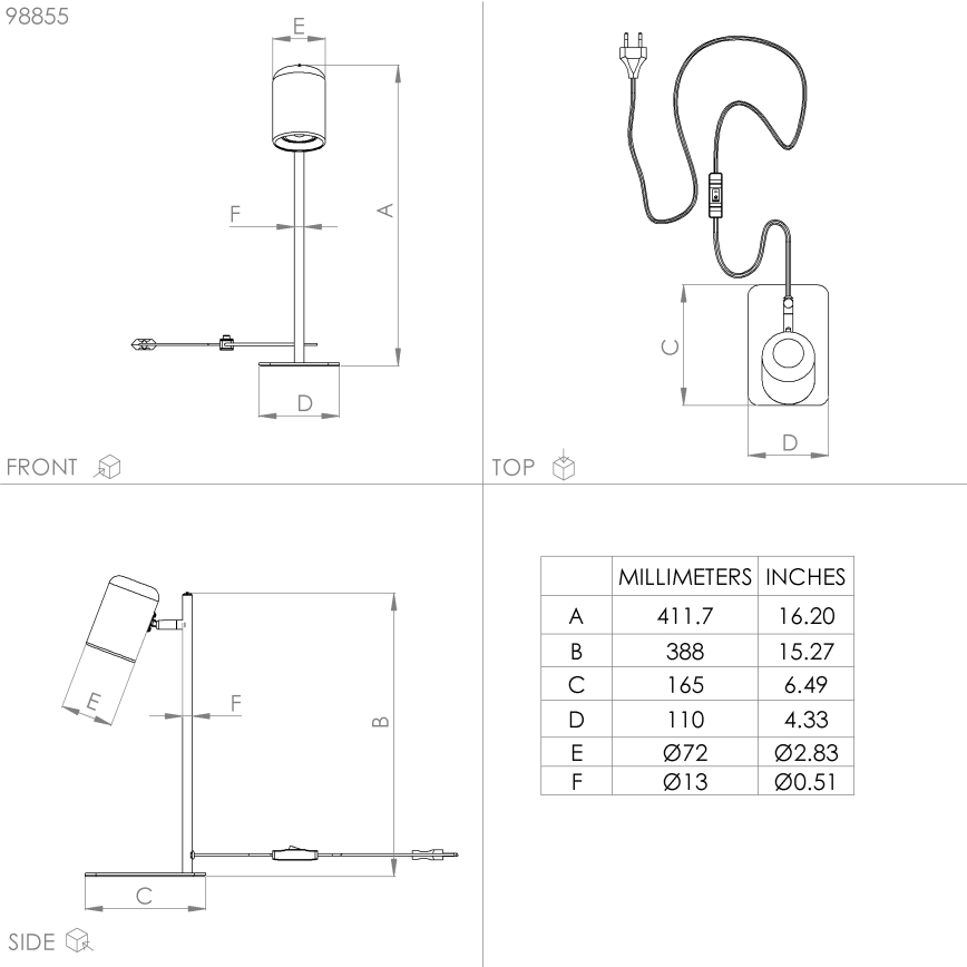 Eglo - LED stona lampa 1xGU10/4,5W/230V crna