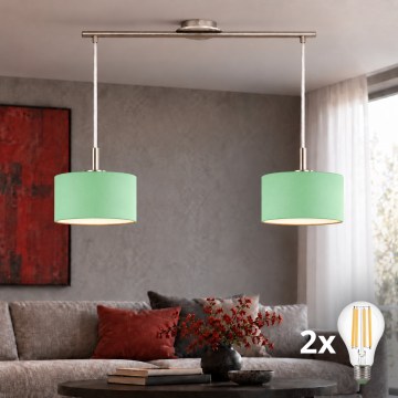 Eglo - LED Luster na sajli TUNJA 2xE27/60W/230V mat hrom/zelena