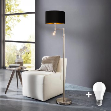 Eglo - LED podna lampa TUNJA 1xE27/60W/230V + LED/2,1W prečnik 38 cm mat hrom/crna