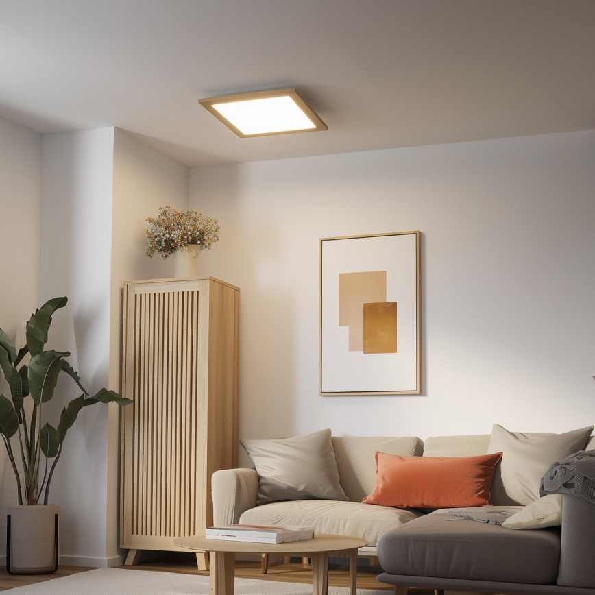 Eglo - LED RGB prigušiva površinski montiran plafonski panel SALOBRENA-C WOOD LED/24W/230V 2700-6500K 49,5x49,5 cm braon + daljinski upravljač