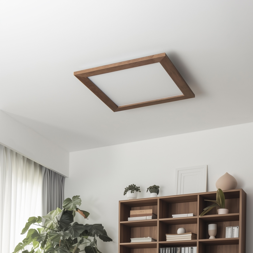 Eglo - LED RGB prigušiva površinska svetiljka SALOBRENA-C WOOD LED/24W/230V 2700-6500K 49,5x49,5 cm tamno braon + daljinski upravljač