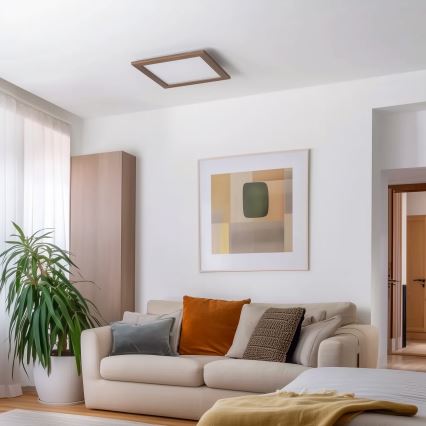 Eglo - LED RGB prigušiva površinska svetiljka SALOBRENA-C WOOD LED/24W/230V 2700-6500K 49,5x49,5 cm tamno braon + daljinski upravljač