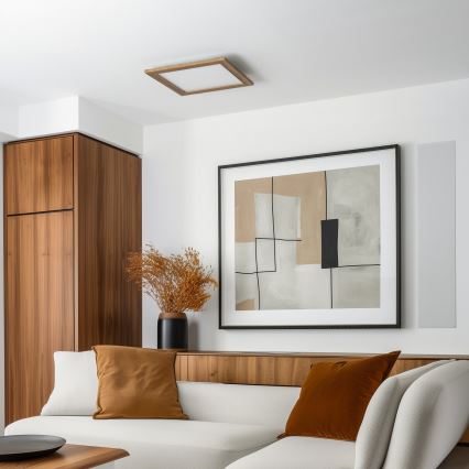 Eglo - LED RGB prigušiva površinski plafonski panel SALOBRENA-C WOOD LED/24W/230V 2700-6500K 49,5x49,5 cm braon + daljinski upravljač