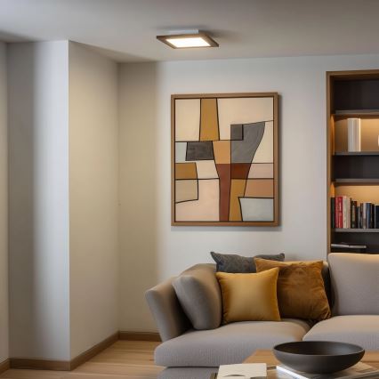 Eglo - LED RGBW prigušiva nadgradni plafonski panel SALOBRENA-C WOOD LED/16W/230V 2700-6500K 34x34 cm smeđa + daljinski upravljač