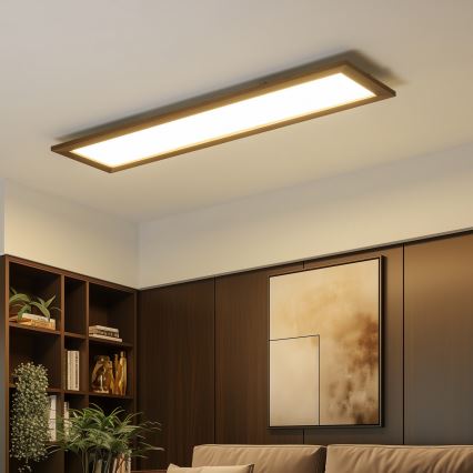 Eglo - LED RGBW prigušiva površinski montiran plafonski panel SALOBRENA-C WOOD LED/34W/230V 2700-6500K 34x124 cm tamno braon + daljinski upravljač